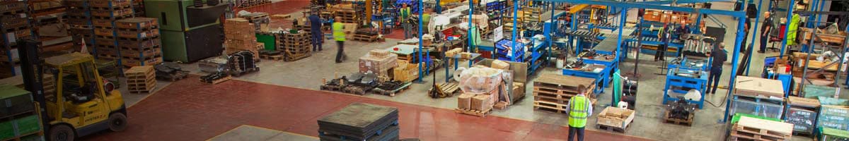 Top view of workers inside warehouse